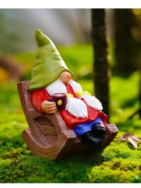 Gnome On Rocking Chair Drinking Coffee